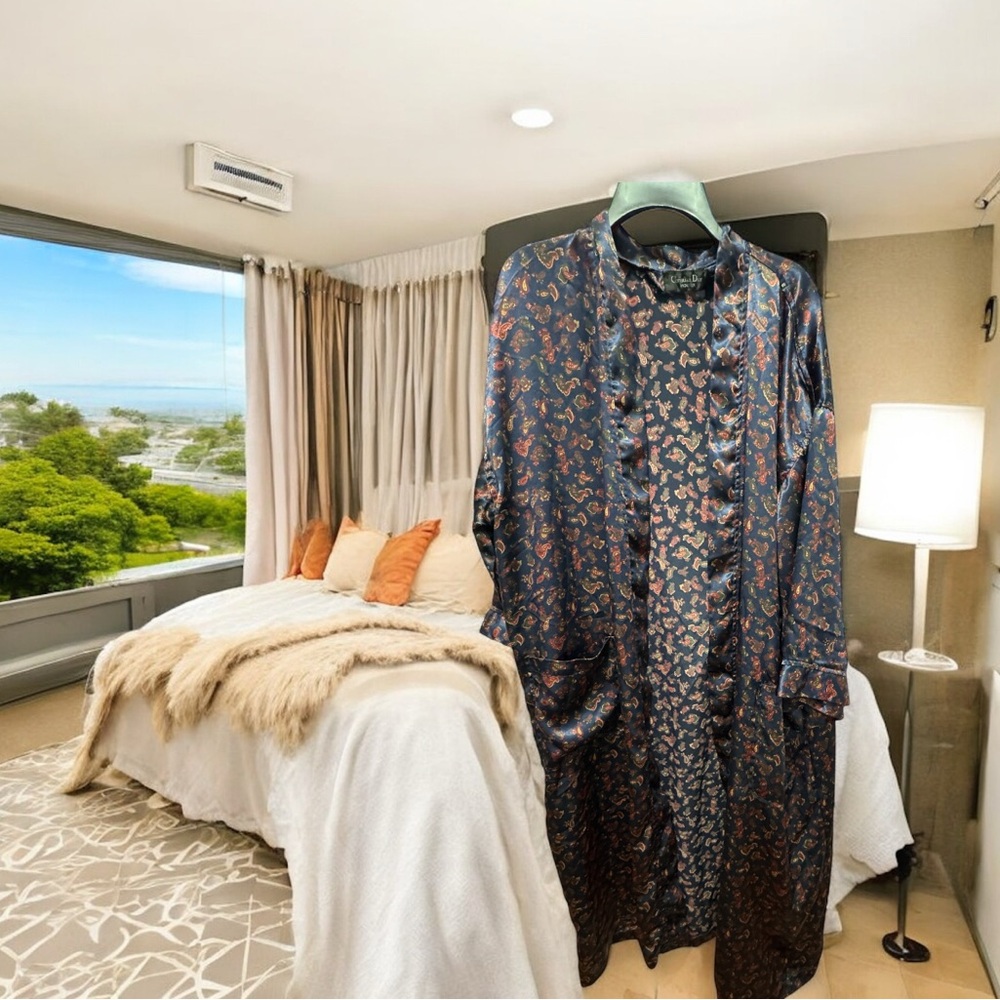 Dior monsieur paisley Patterned Robe in Navy and Red one size